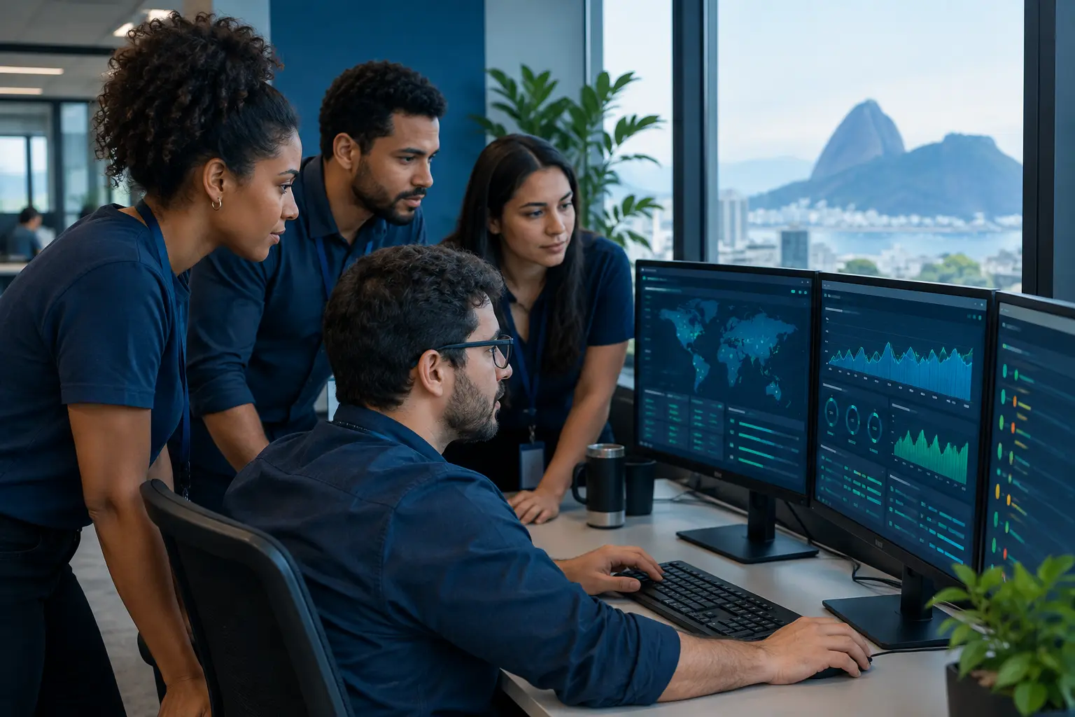 Equipe de TI acompanhando a operação de uma empresa